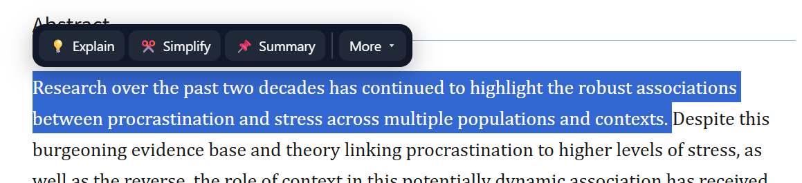 Korvi toolbar appearing on selected text